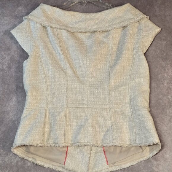 WHITE HOUSE BLACK MARKET Sz 12 Tweed Cap Sleeve Jacket Peplum Ivory - Picture 9 of 9